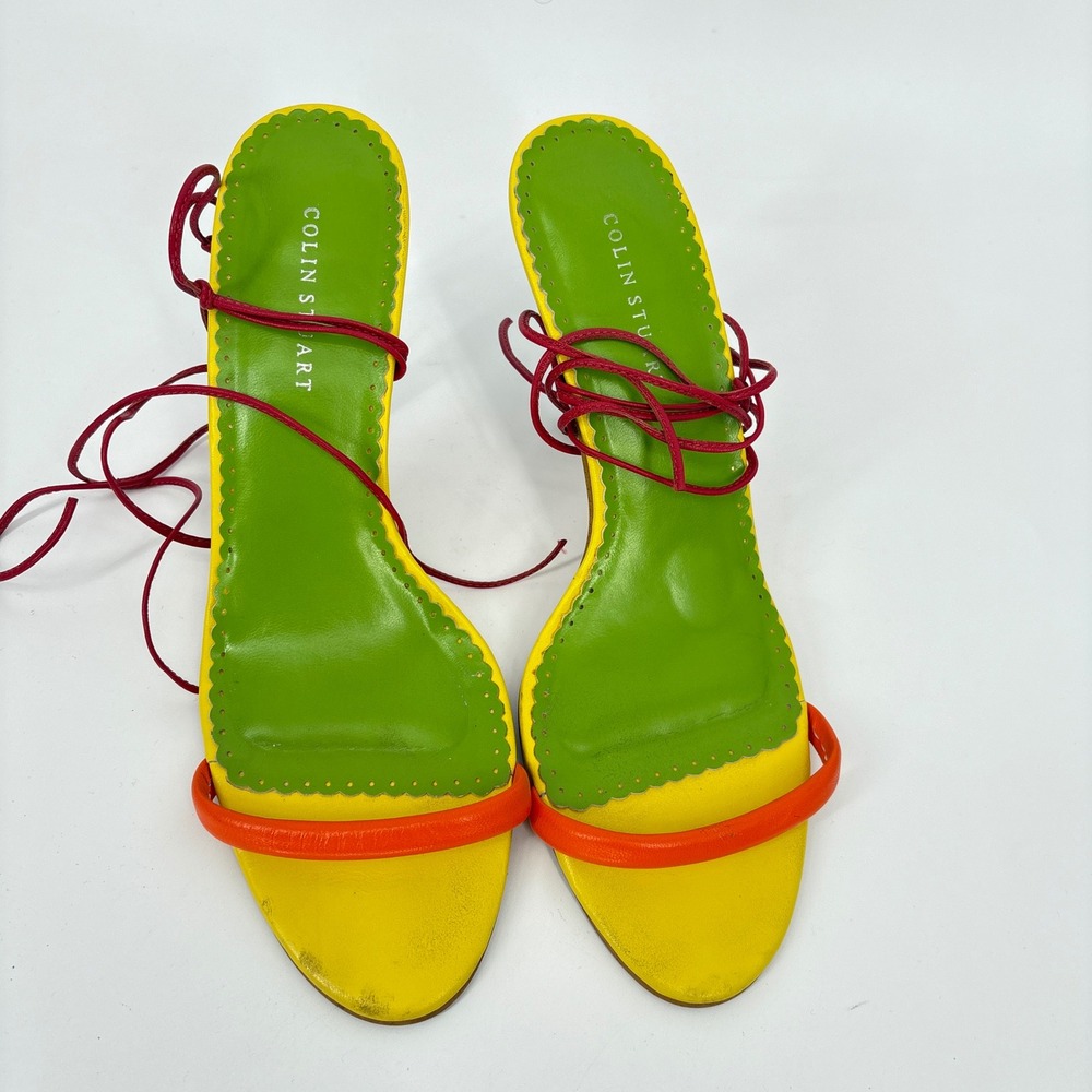 Colin Stuart Heels Strappy Tie Up Sandals Colorful‎ Party Shoes Size 7.5